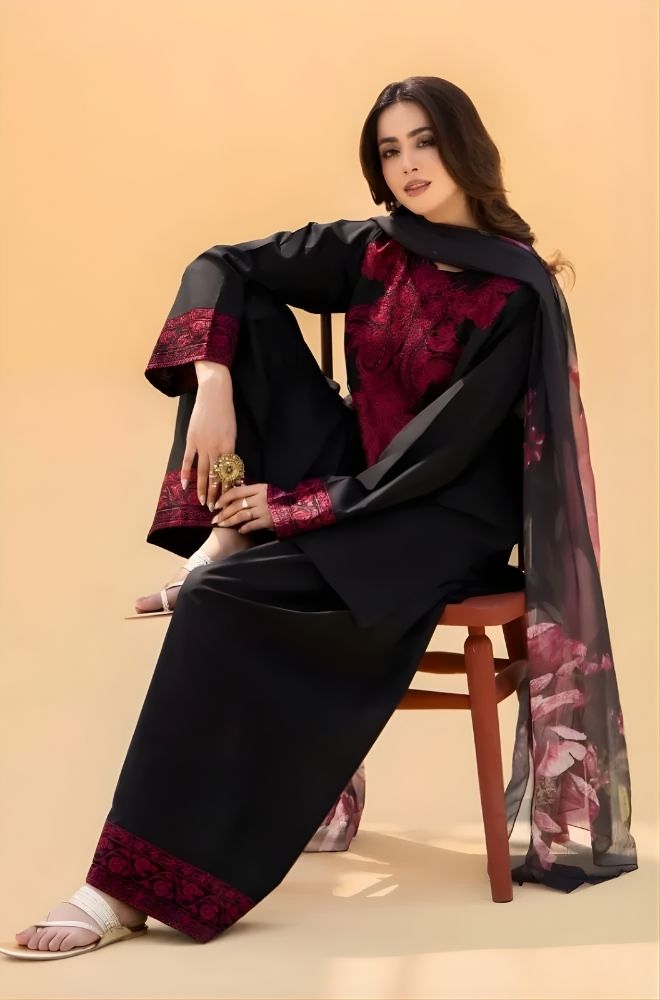 3 Piece Embroidered Lawn Suit - SKU:(LDS087)