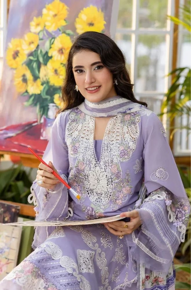 3-Piece Chikankari Embroidered Lawn Suit - SKU: (LDS009)