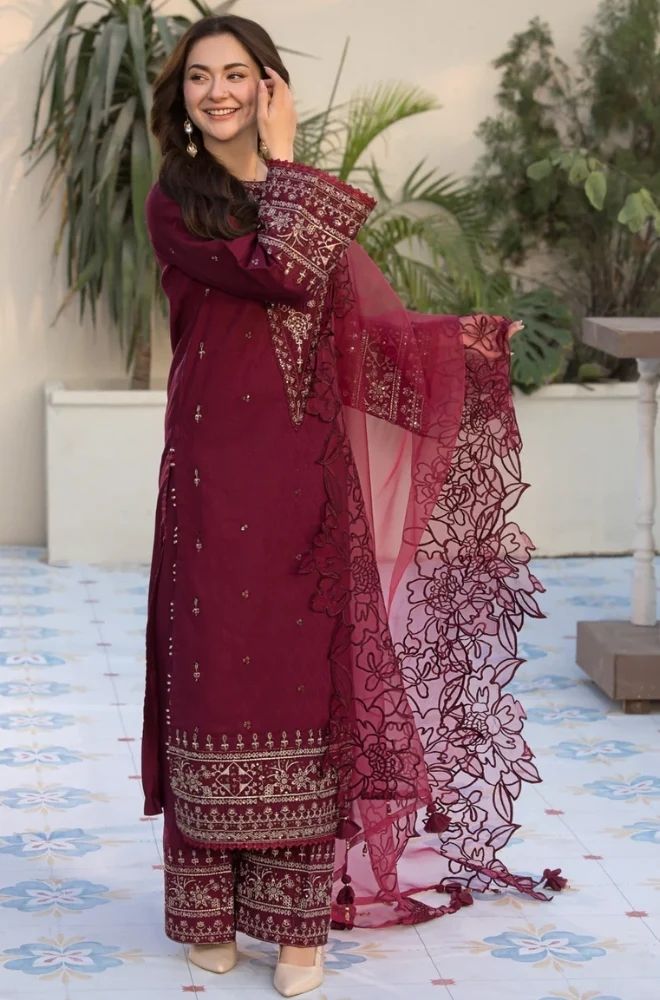 3 Piece Embroidered Lawn Suit - SKU:(LDS036)