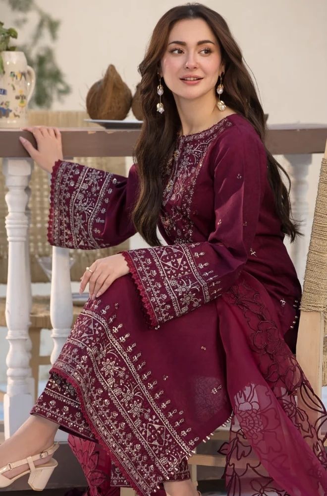 3 Piece Embroidered Lawn Suit - SKU:(LDS036)