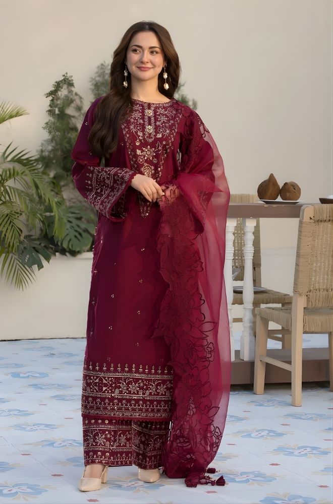 3 Piece Embroidered Lawn Suit - SKU:(LDS036)