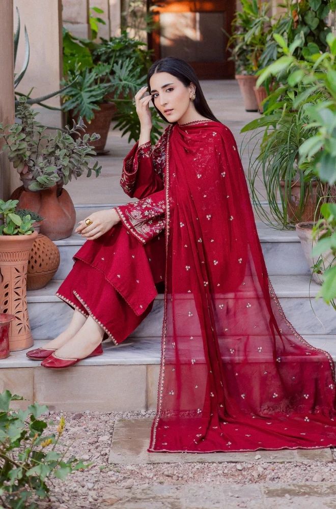 3 Piece Embroidered Lawn Suit - SKU:(LDS038)