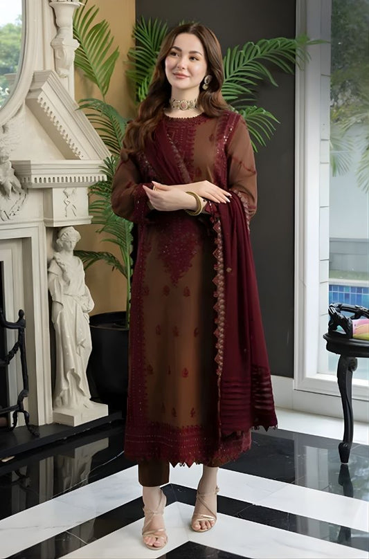 3 Piece Embroidered Lawn Suit - SKU:(LDS031)