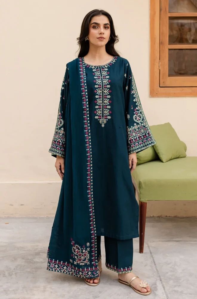 3 Piece Embroidered Lawn Suit - SKU:(LDS055)