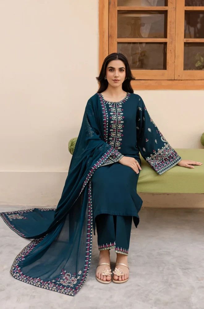 3 Piece Embroidered Lawn Suit - SKU:(LDS055)