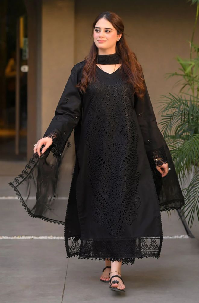 3 Piece Chikankari Embroidered Lawn Suit - SKU:(LDS102)