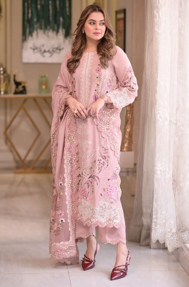 3-Piece Chikankari Embroidered Lawn Suit - SKU:(LDS100)