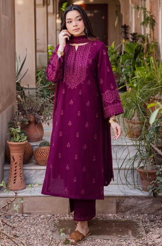 3 Piece Embroidered Lawn Suit - SKU:(LDS029)