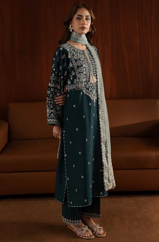 3 Piece Embroidered Lawn Suit SKU:(LDS027)