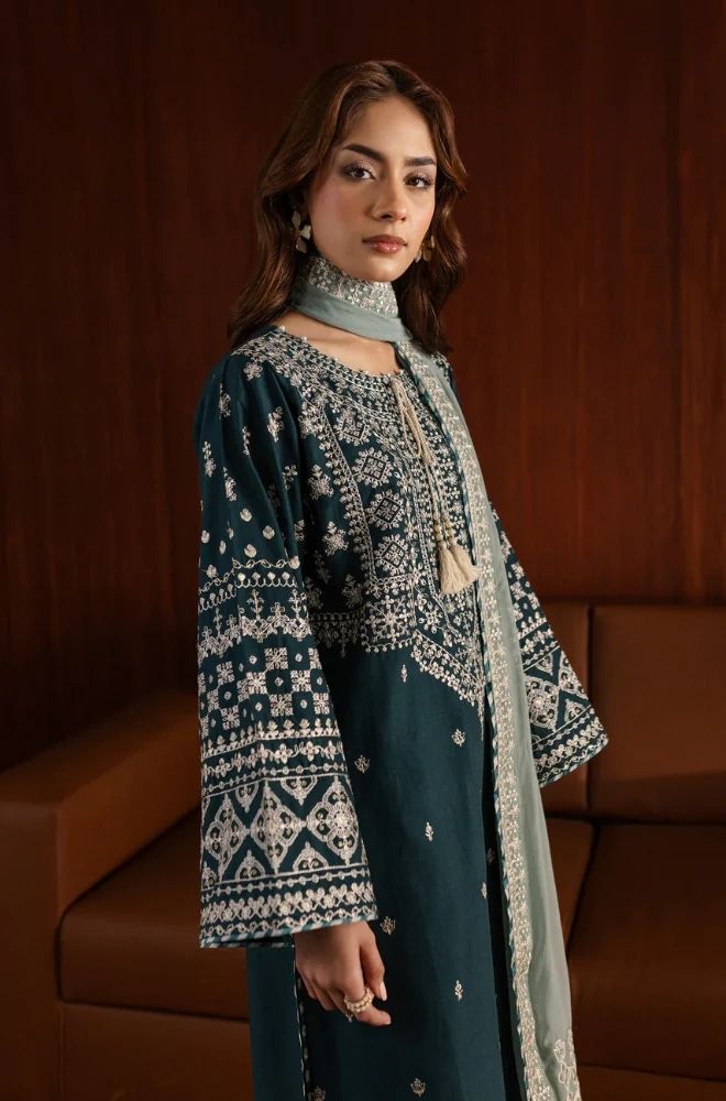 3 Piece Embroidered Lawn Suit SKU:(LDS027)