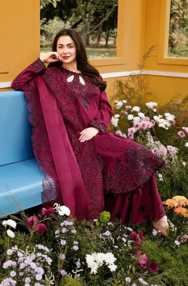 3 Piece Embroidered Lawn Suit - SKU:(LDS086)