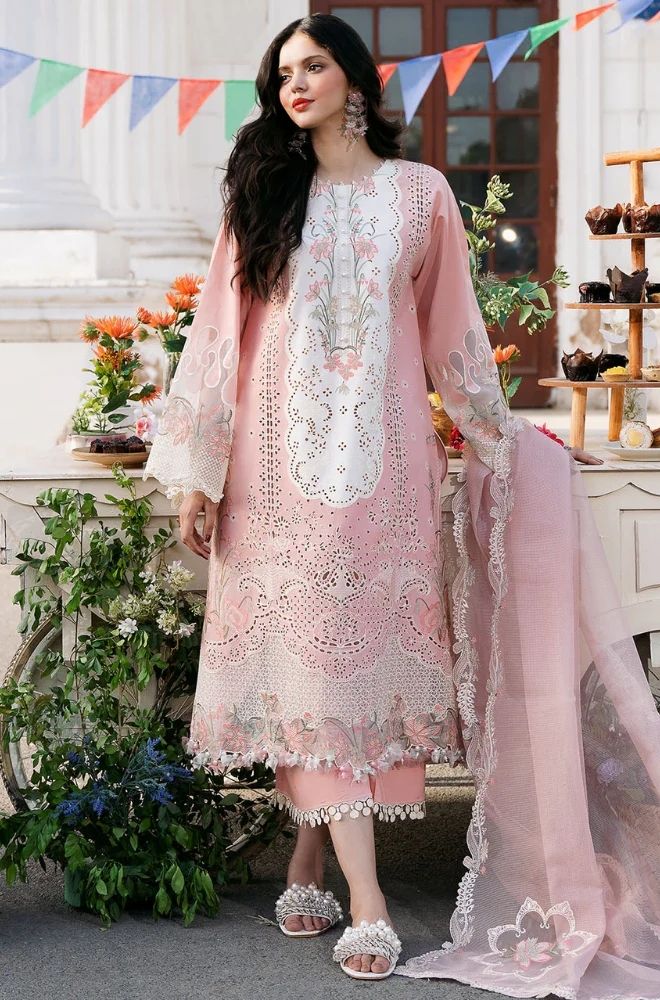 3 Piece Chikankari Embroidered Lawn Suit - SKU:(LDS023)