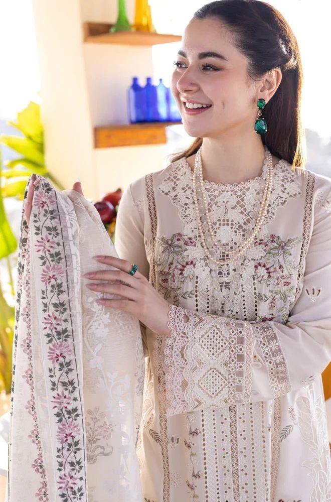 3 Piece Chikankari Embroidered Lawn Suit - SKU:(LDS047)