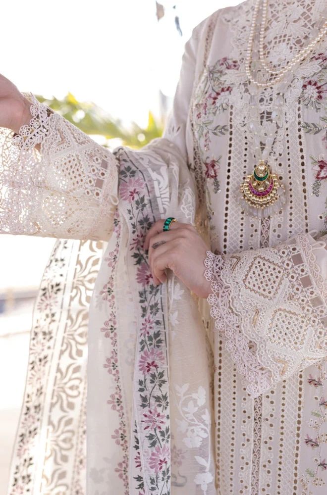 3 Piece Chikankari Embroidered Lawn Suit - SKU:(LDS047)