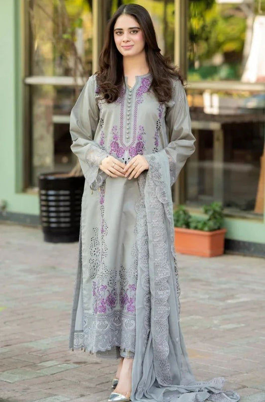 3 Piece Chikankari Embroidered Lawn Suit - SKU: (LDS014)