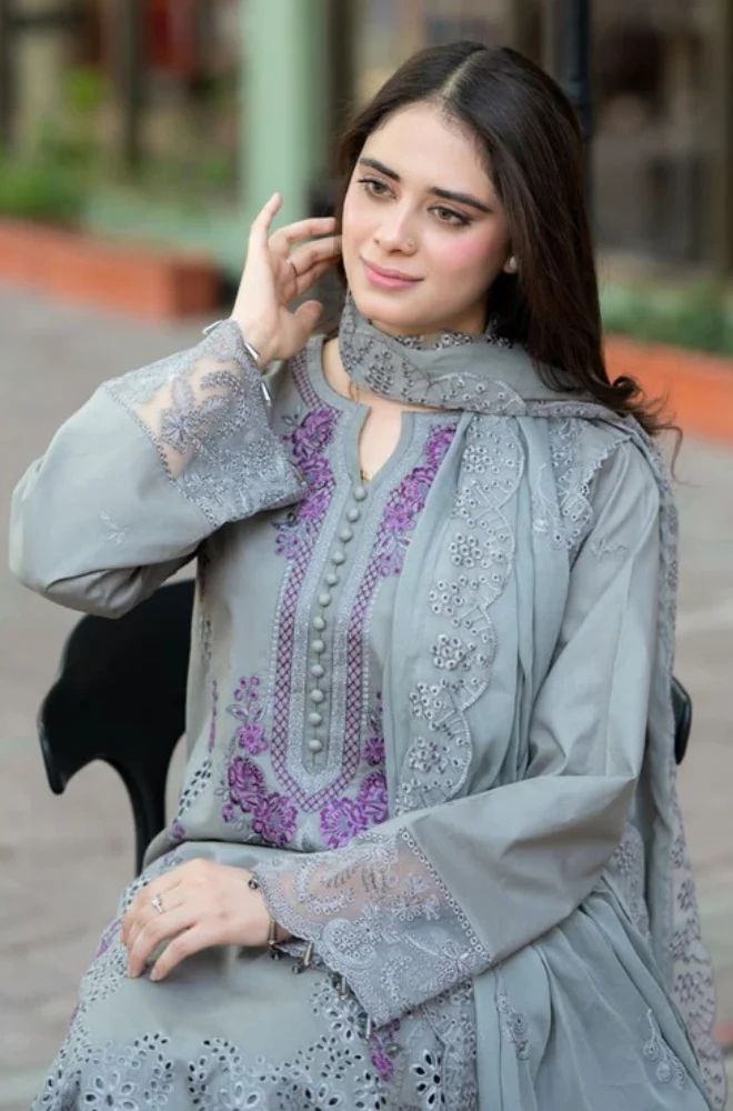 3 Piece Chikankari Embroidered Lawn Suit - SKU: (LDS014)