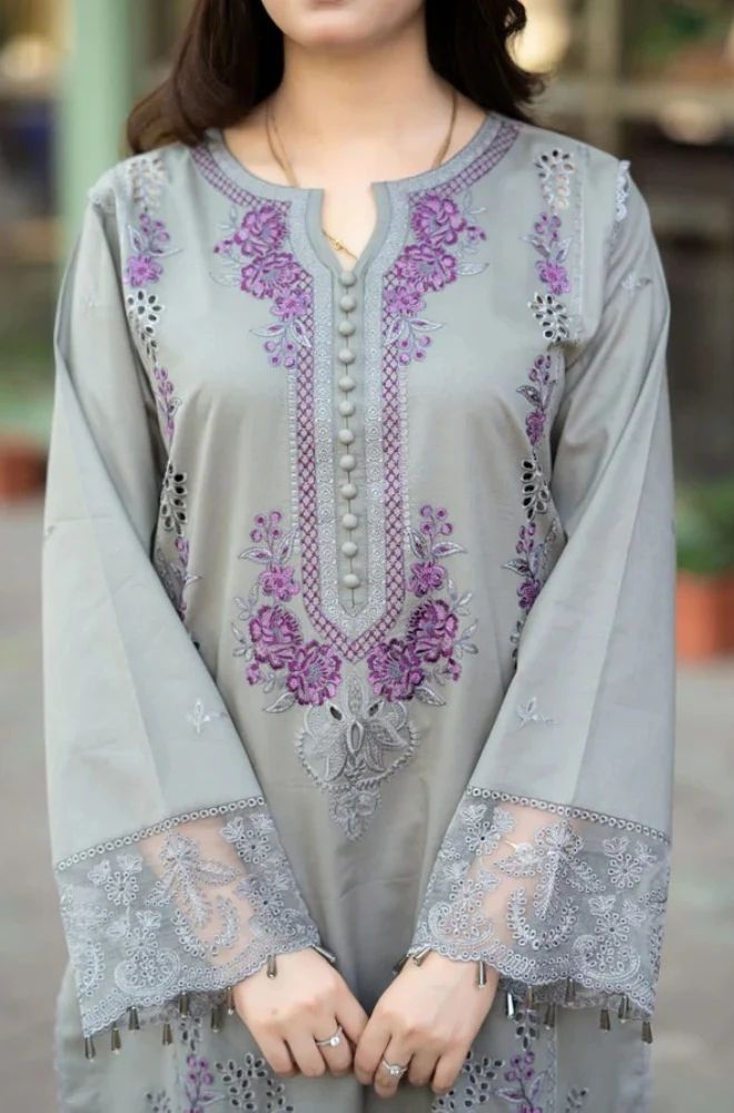 3 Piece Chikankari Embroidered Lawn Suit - SKU: (LDS014)