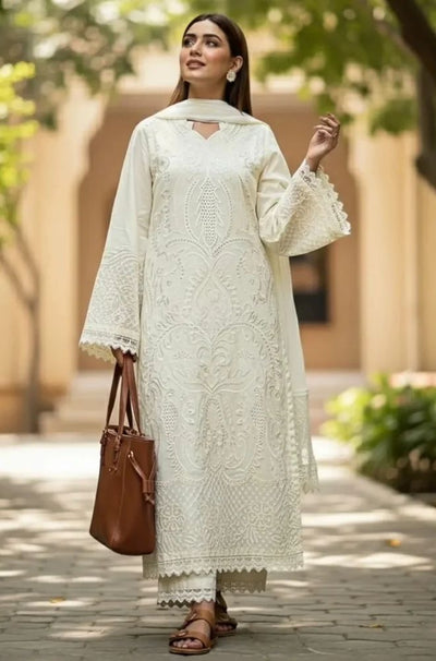 Summer 3PC Lawn Chikankri Embroidered Suit SKU: (LDS002)